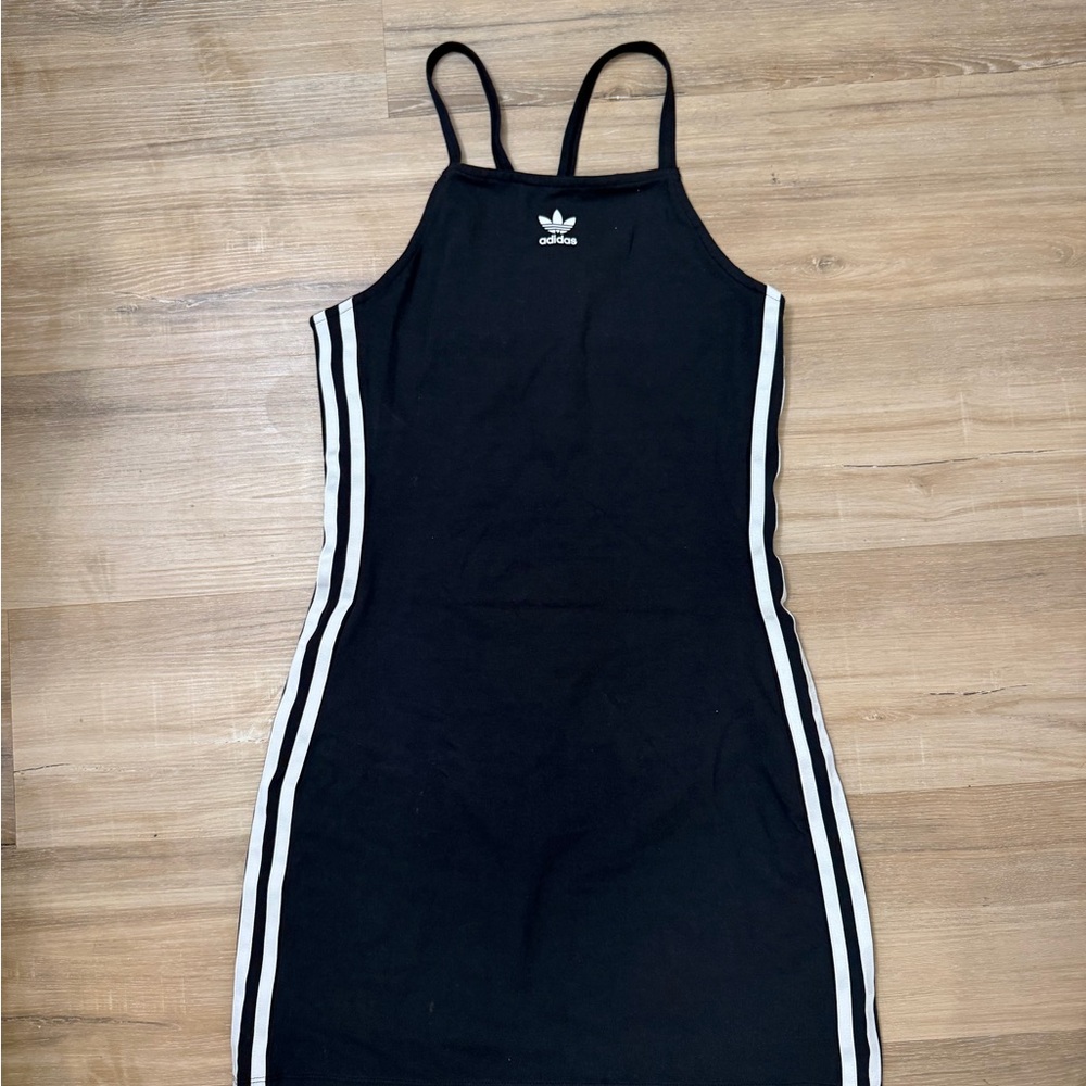adidas Black Strappy Tank Dress with White Logo